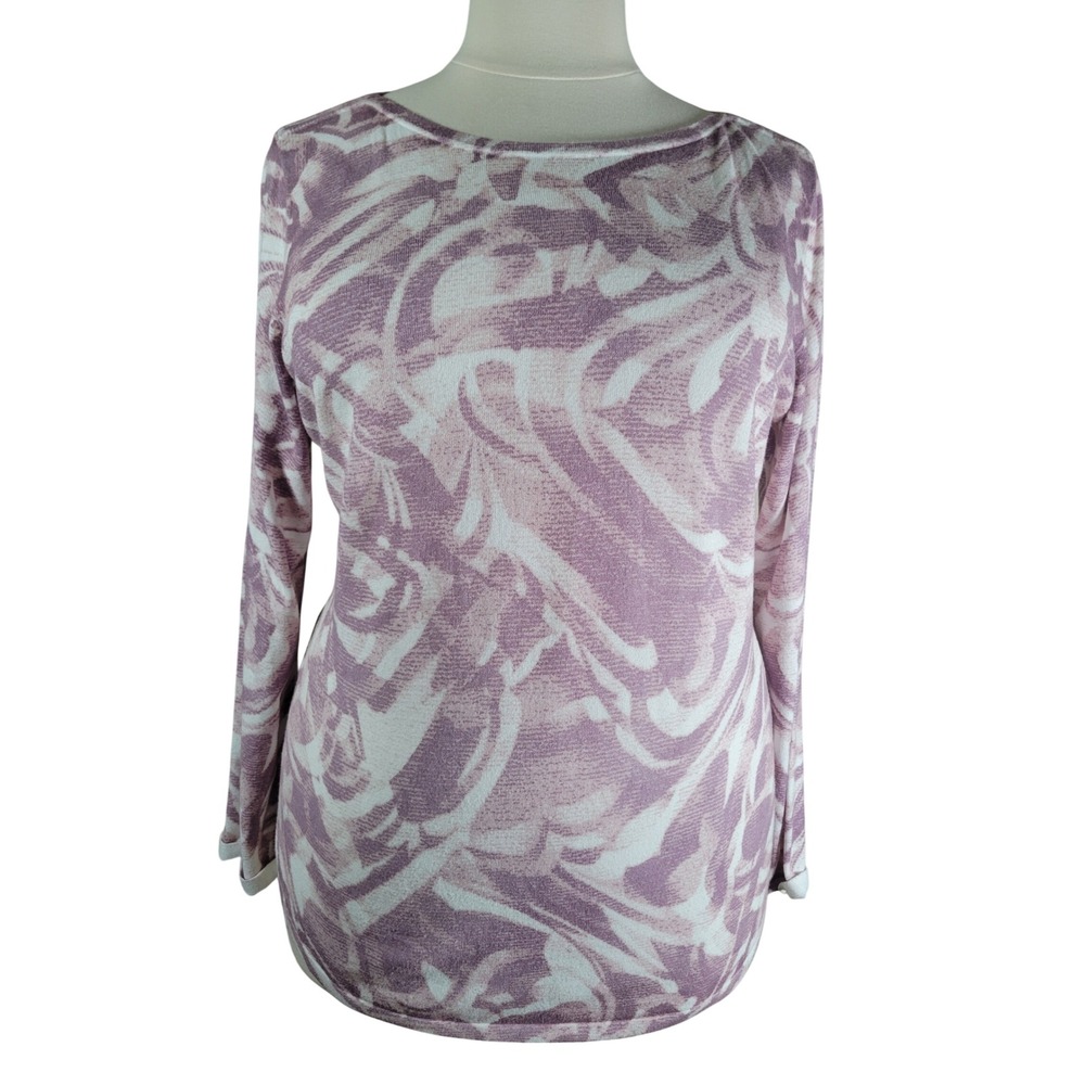 Chico's Abstract Marble Knit Sweater 3 XL Mauve Pink White Long Sleeve Top